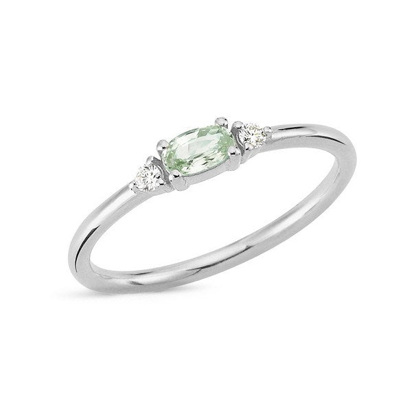 Petit Nuran ring i 14 kt hvidguld med oval grøn safir og diamanter